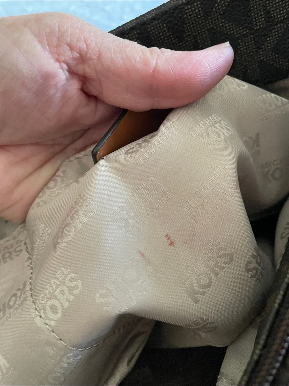 Michael Kors Brown MK Logo Laptop bag with Tan Leather Trim